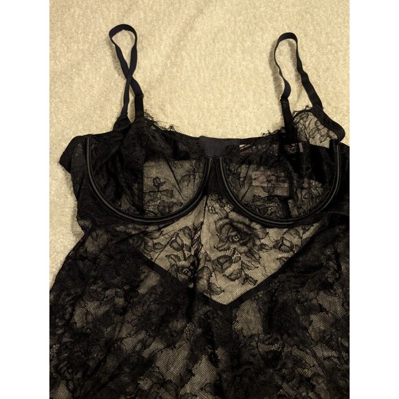 Victoria’s Secret Sexy Bustier Teddy Slip Dress Womens XL Black Lace Stretch - Picture 6 of 8